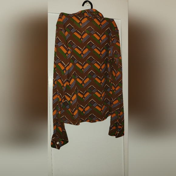 Sisley Italy Geometric Retro Print   Vintage Made In Italy Mesh  Button Shirt - Picture 5 of 10